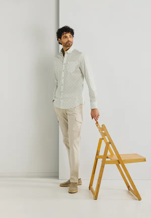 State Of Art Poplin Overhemd Met Gestreept Patroon Wit/bladgroen