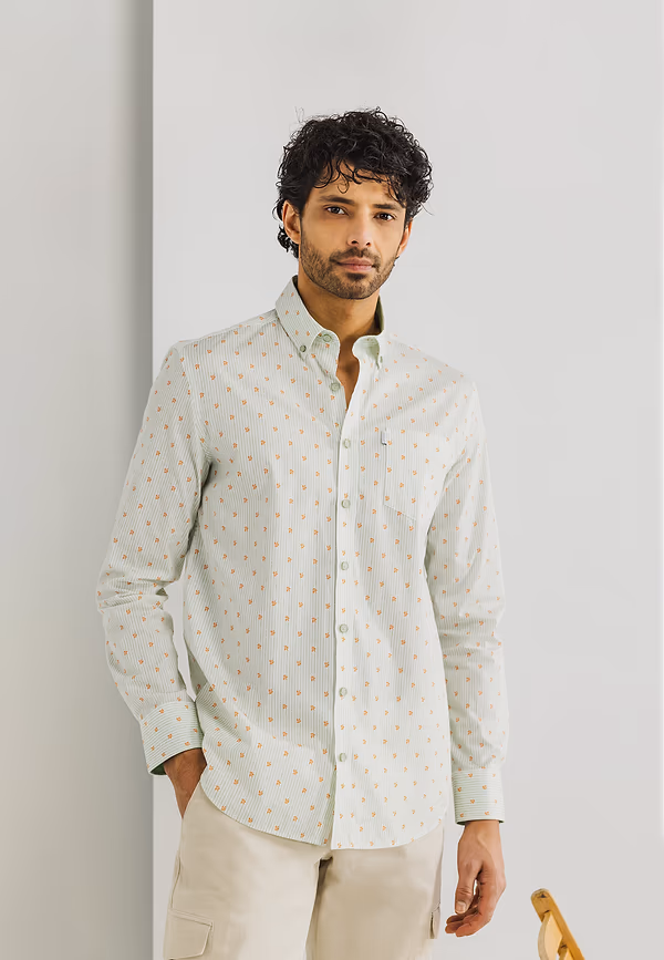 state of art Poplin overhemd met gestreept patroon wit/bladgroen