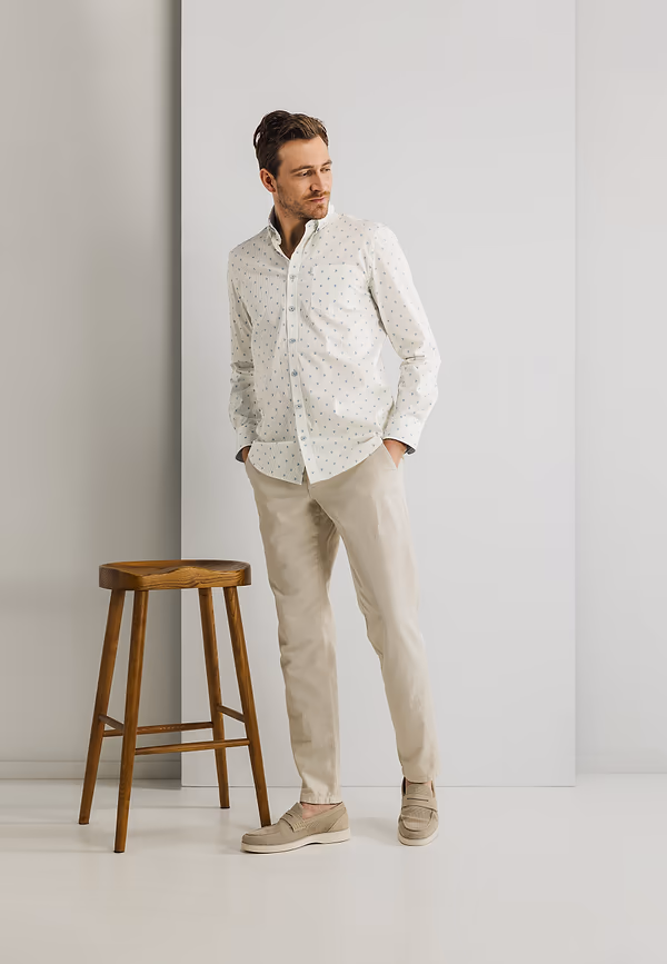 State Of Art Poplin Overhemd Met Gestreept Patroon Wit/grijsblauw