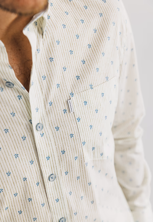 State Of Art Poplin Overhemd Met Gestreept Patroon Wit/grijsblauw