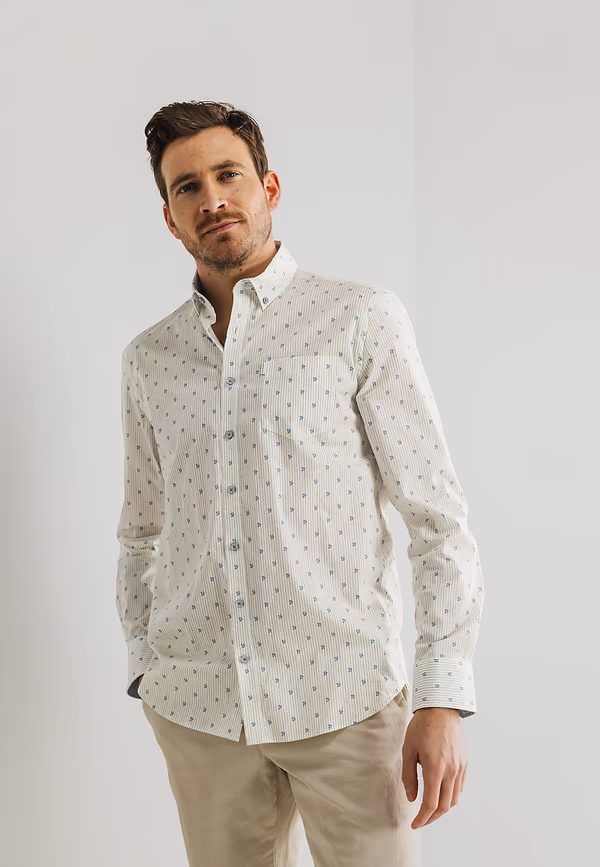 state of art Poplin overhemd met gestreept patroon wit/grijsblauw