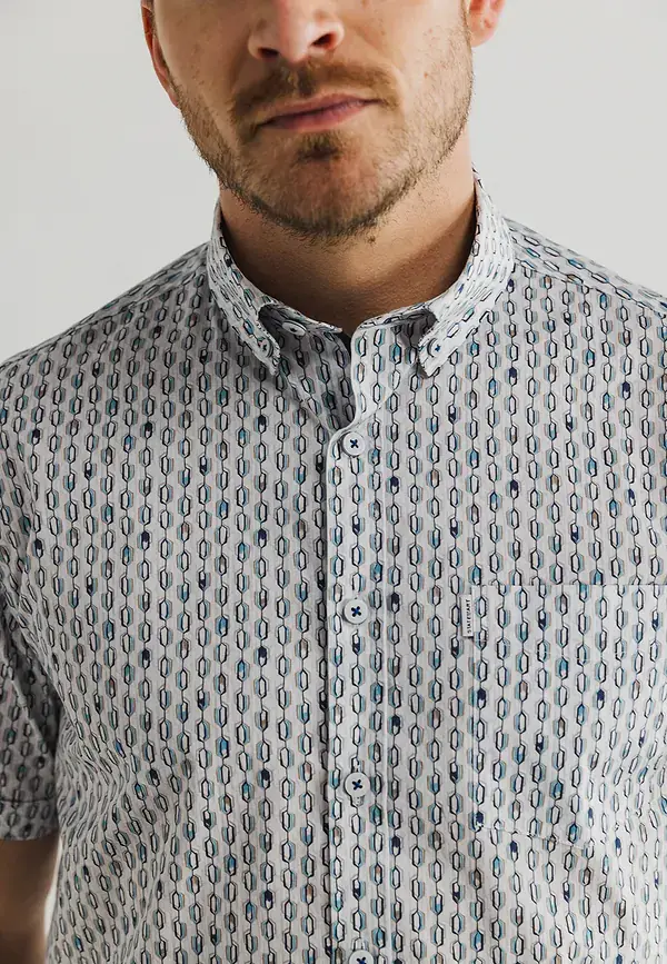 State Of Art Poplin Overhemd Met Korte Mouwen Wit/mintblauw