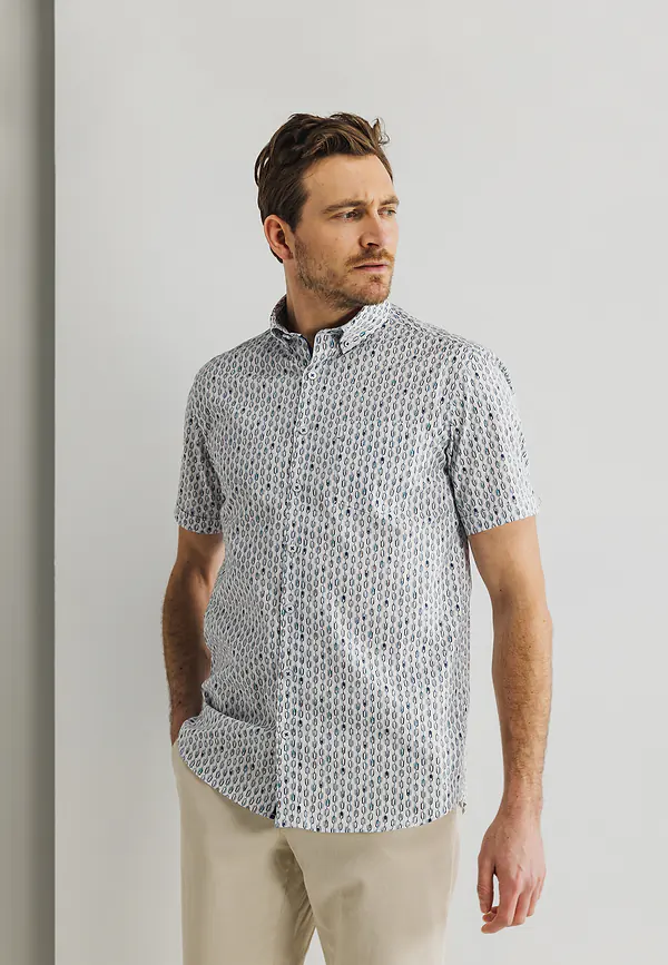 state of art Poplin overhemd met korte mouwen wit/mintblauw