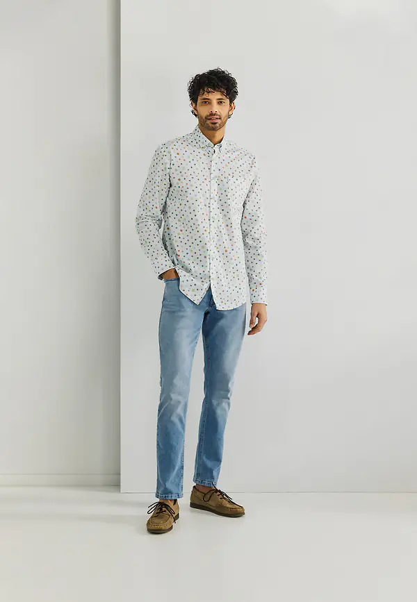 State Of Art Poplin Overhemd Met Streepdessin Wit/bladgroen