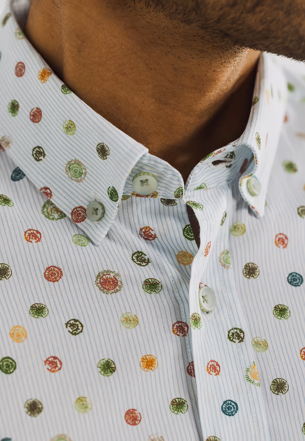 State Of Art Poplin Overhemd Met Streepdessin Wit/bladgroen