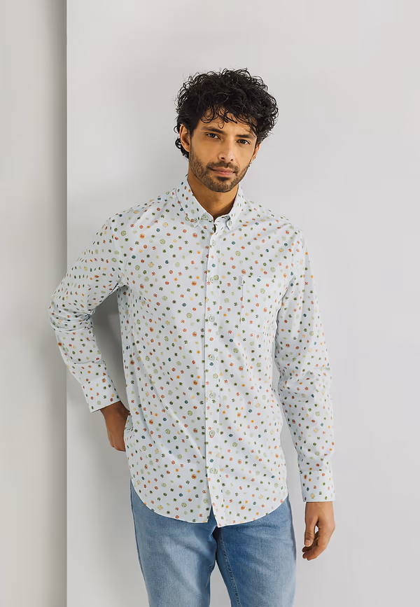 state of art Poplin overhemd met streepdessin wit/bladgroen