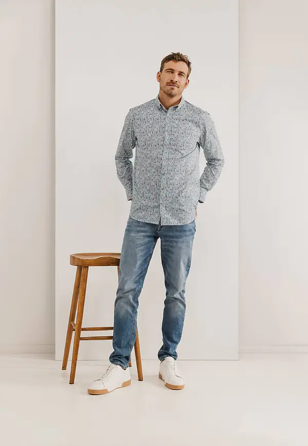 State Of Art Poplin Overhemd Met Streepdessin Wit/grijsblauw