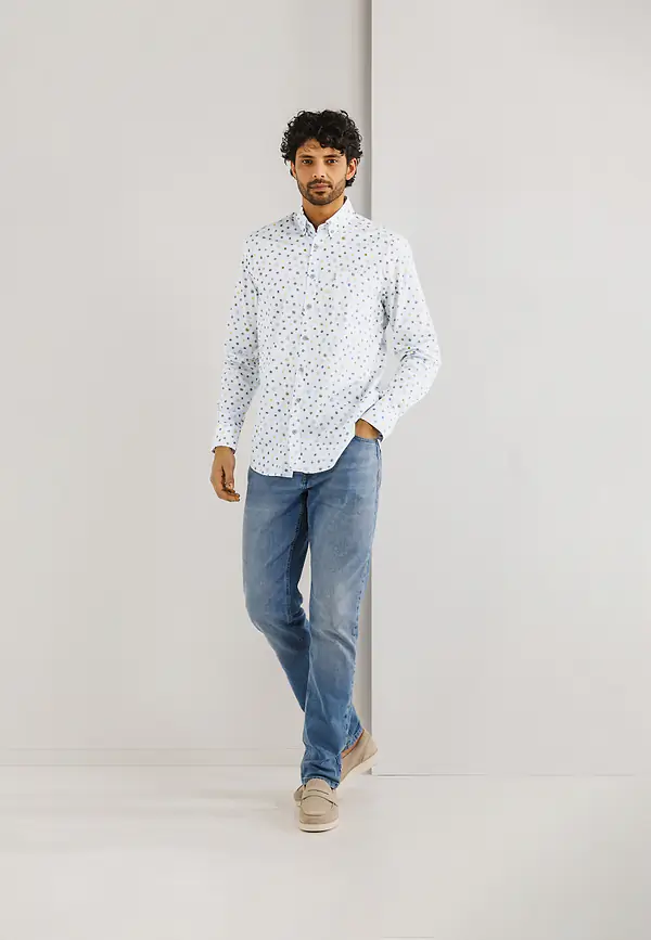 State Of Art Poplin Overhemd Met Streepdessin Wit/grijsblauw