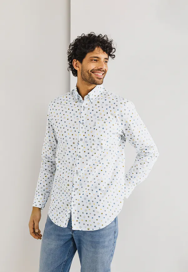 state of art Poplin overhemd met streepdessin wit/grijsblauw