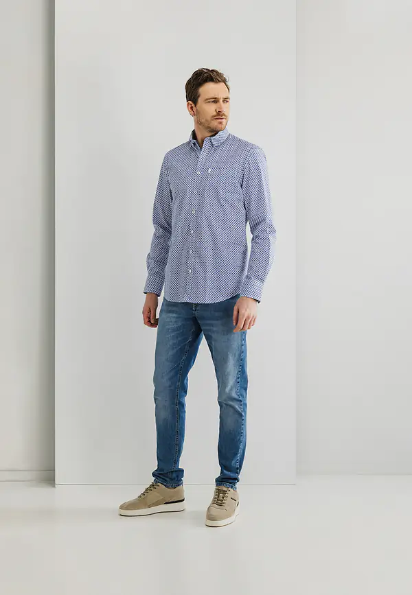 State Of Art Poplin Overhemd Van Stretch-katoen Wit/kobalt