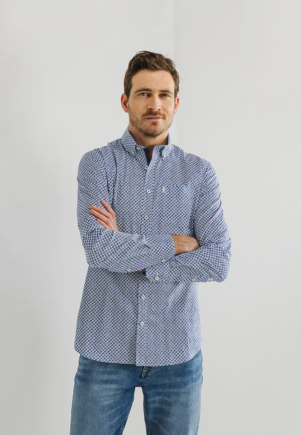 state of art Poplin overhemd van stretch-katoen wit/kobalt