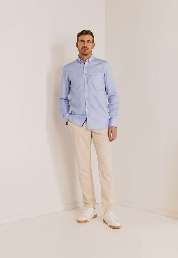 State Of Art Regular Fit Overhemd Met Structuur Grijsblauw/wit