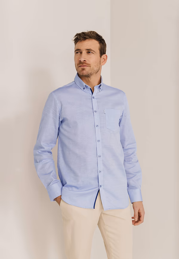 state of art Regular fit overhemd met structuur grijsblauw/wit