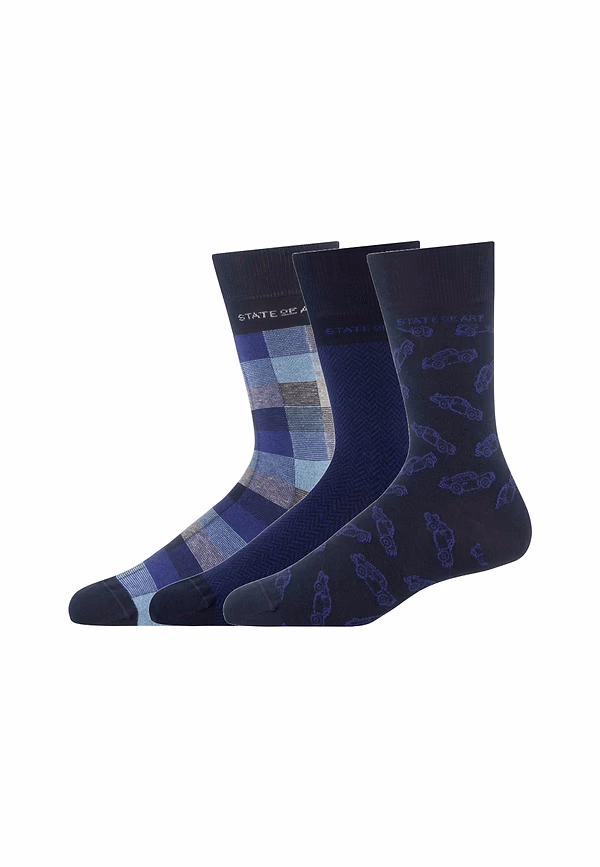 state of art Set van 3 paar sokken blauw donkerblauw uni