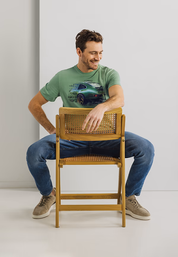 State Of Art Single Jersey T-shirt Met Digitale Print Bladgroen Uni