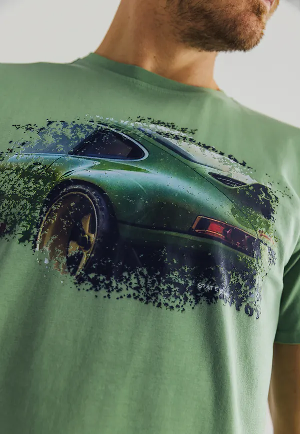 State Of Art Single Jersey T-shirt Met Digitale Print Bladgroen Uni