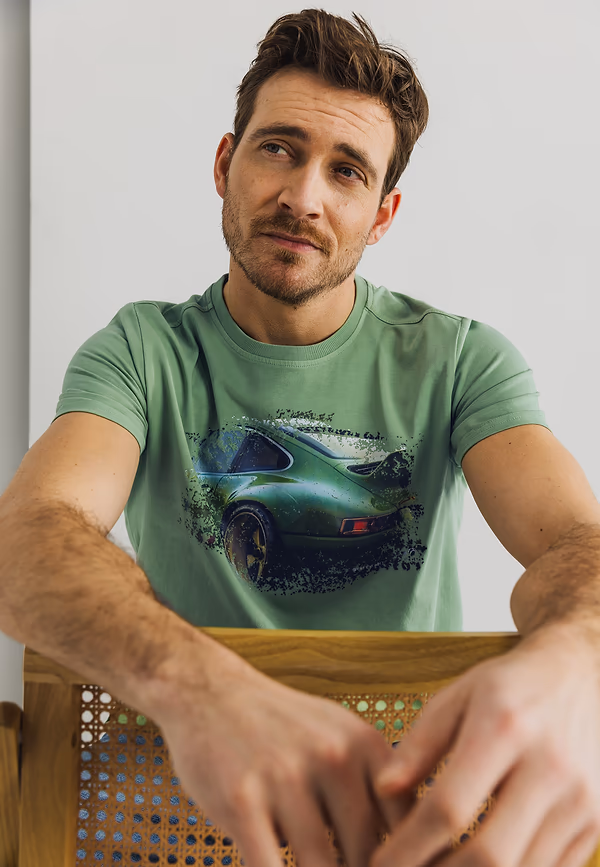 state of art Single jersey T-shirt met digitale print bladgroen uni