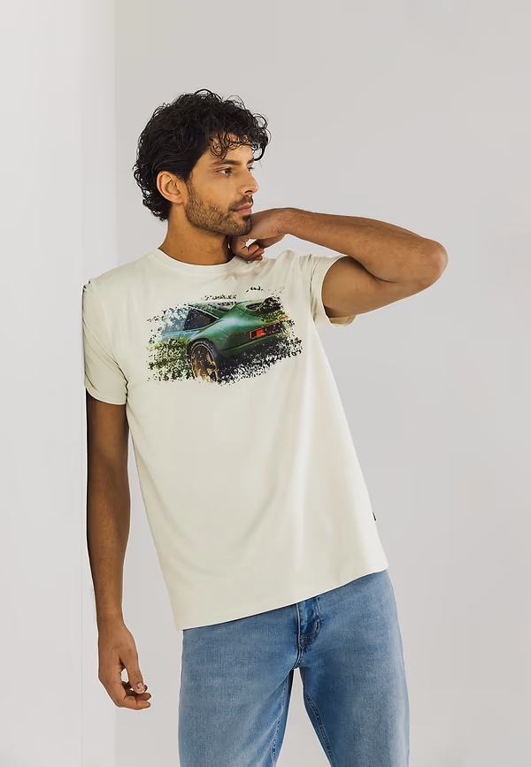 state of art Single jersey T-shirt met digitale print greige uni