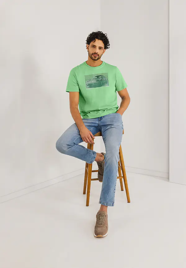 State Of Art Single Jersey T-shirt Met Print Op De Borst Jade Uni