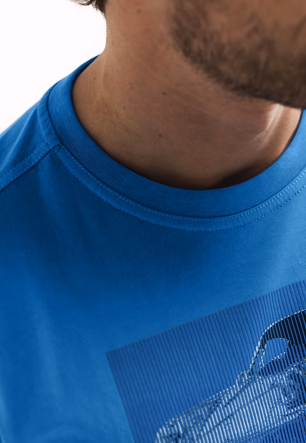 State Of Art Single Jersey T-shirt Met Print Op De Borst Middenblauw Uni