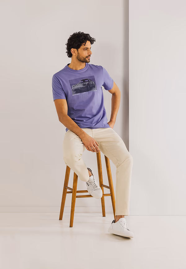 State Of Art Single Jersey T-shirt Met Print Op De Borst Violet Uni