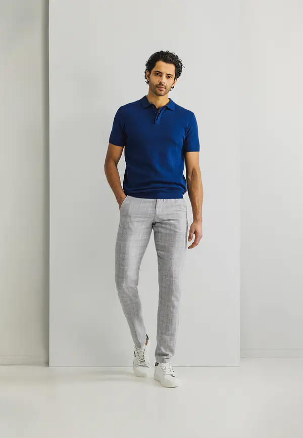 State Of Art Slim Fit Chino Met Ruitdessin Warm Grijs/violet