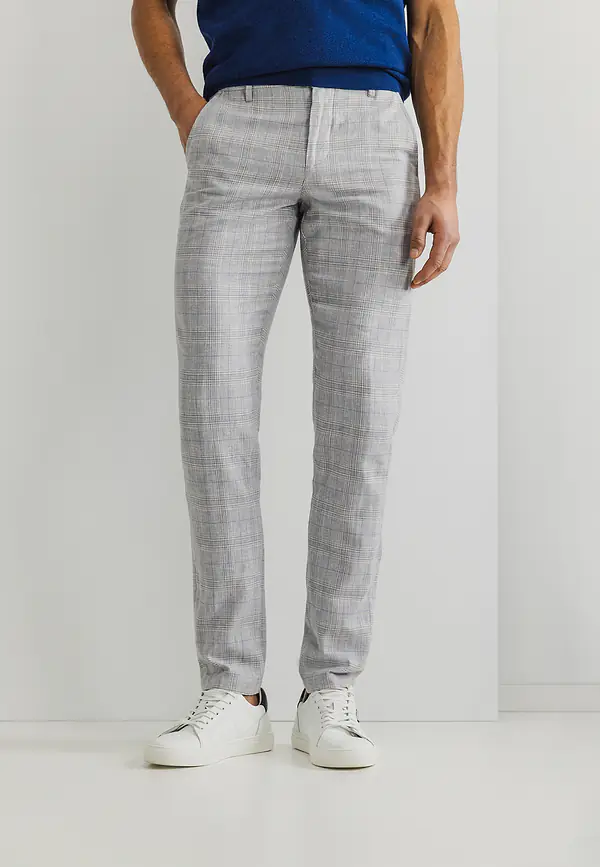 state of art Slim fit chino met ruitdessin warm grijs/violet