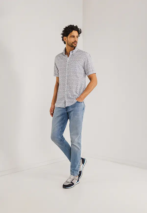 State Of Art Slub Overhemd Met Geometrische Print Wit/jade