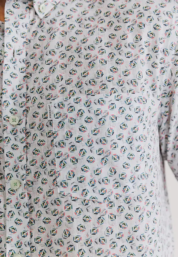 State Of Art Slub Overhemd Met Geometrische Print Wit/jade