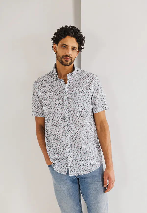 state of art Slub overhemd met geometrische print wit/jade