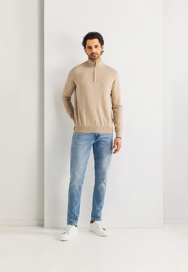 State Of Art Basis Trui Met Halve Rits Beige Uni