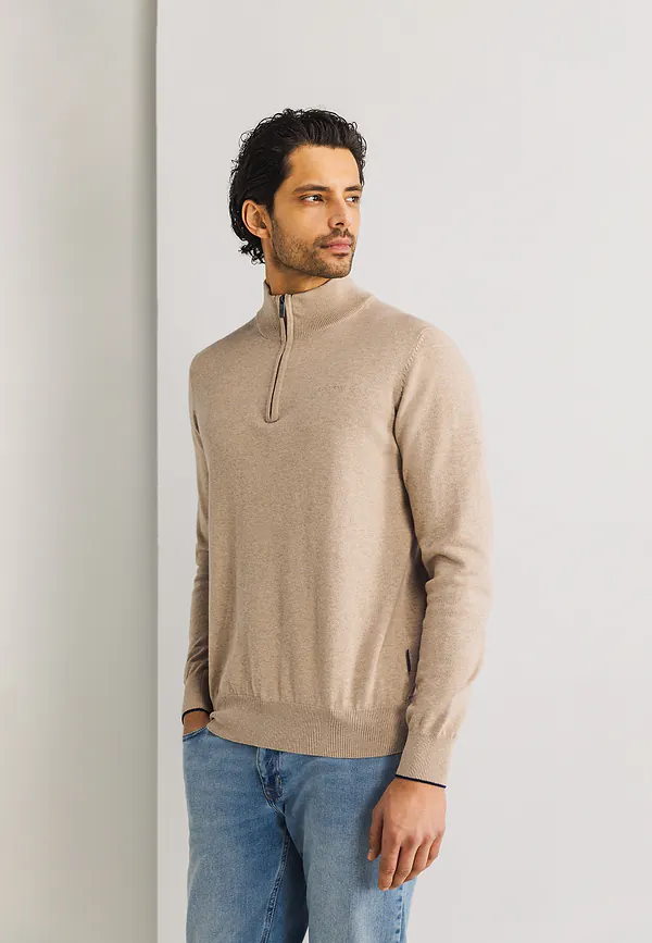 state of art Basis trui met halve rits beige uni