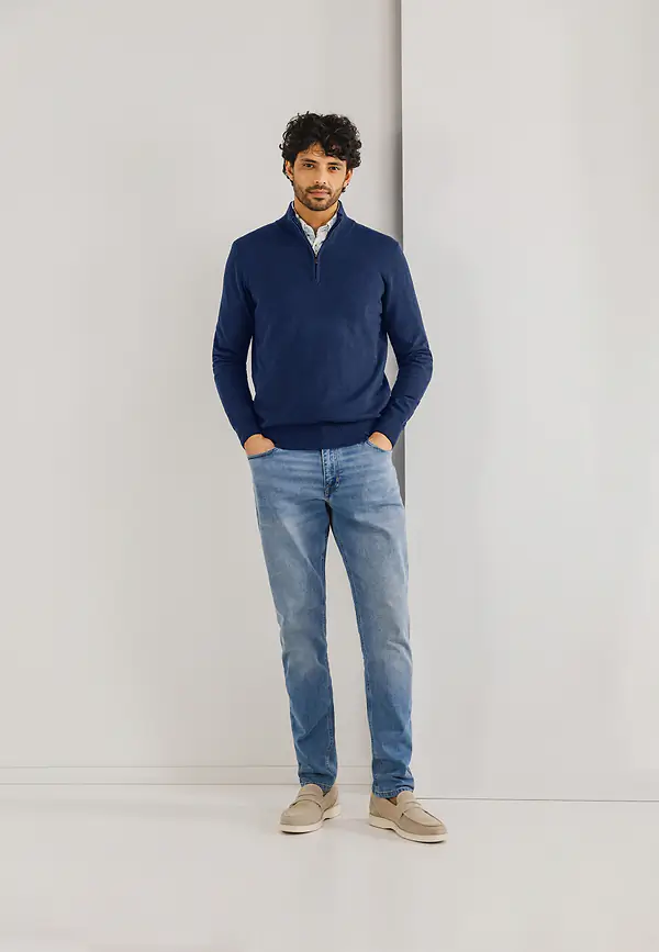 State Of Art Basis Trui Met Halve Rits Kobalt Uni