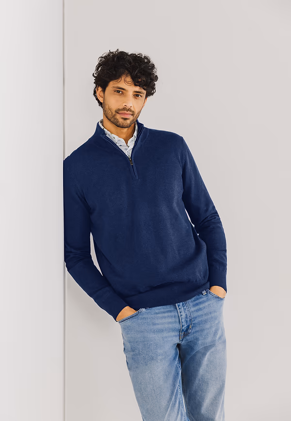 state of art Basis trui met halve rits kobalt uni