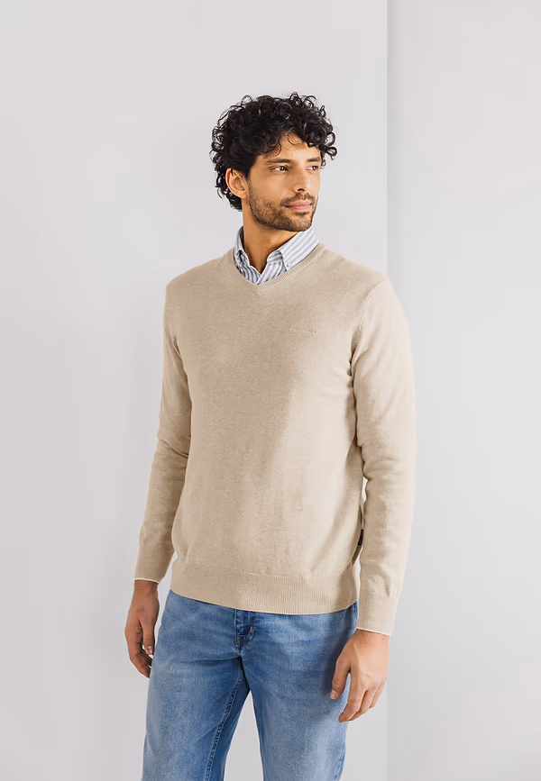 state of art Basis trui met V-hals beige uni