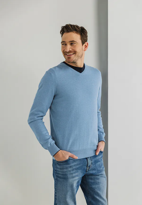state of art Basis trui met V-hals grijsblauw uni