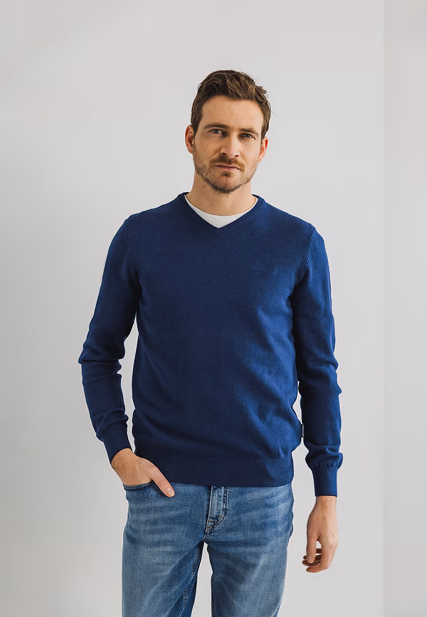 state of art Basis trui met V-hals kobalt uni