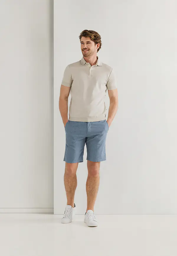 State Of Art Chinoshort Met Linnen Grijsblauw Uni