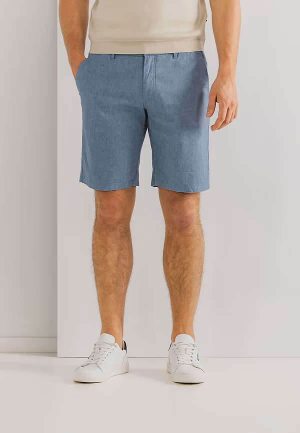 state of art Chinoshort met linnen grijsblauw uni