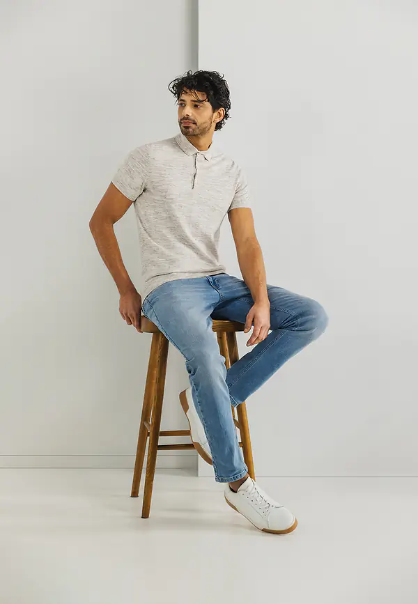 State Of Art Gebreide Polo Gemêleerd Beige/wit