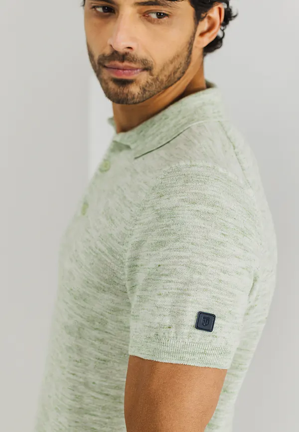 State Of Art Gebreide Polo Gemêleerd Bladgroen/wit