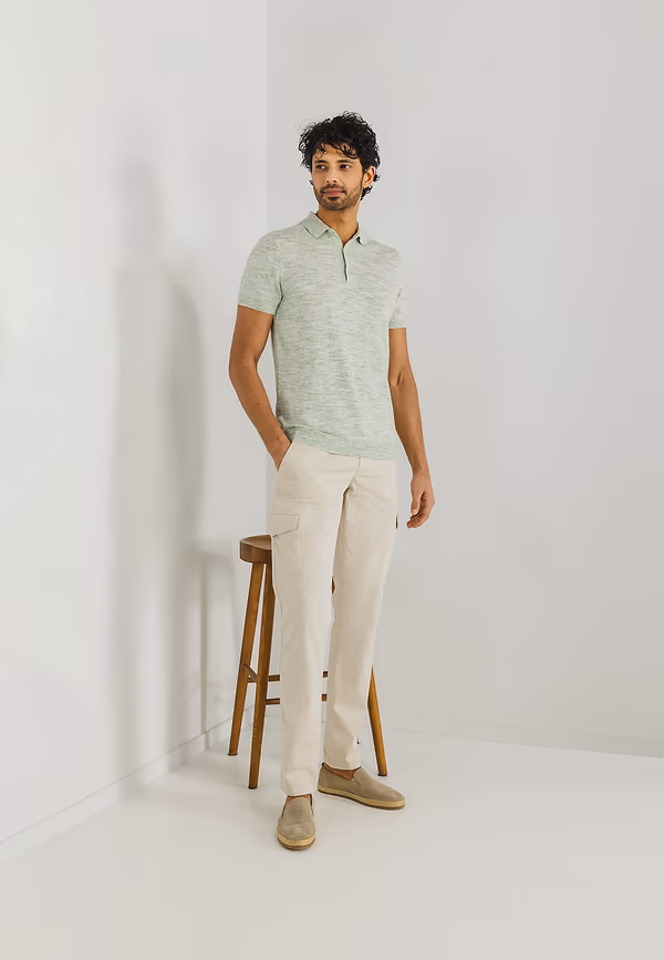 state of art Gebreide polo gemêleerd bladgroen/wit