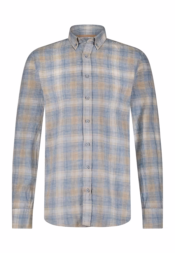 State Of Art Geruit Overhemd Met Linnen Wit/beige