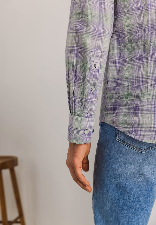 State Of Art Geruit Overhemd Met Linnen Wit/violet