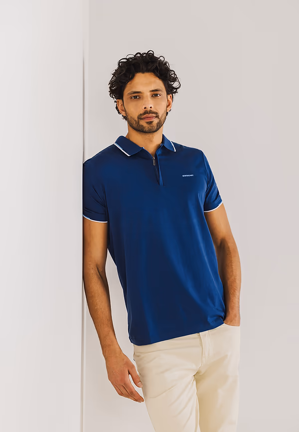 state of art Jersey polo met halve rits kobalt uni