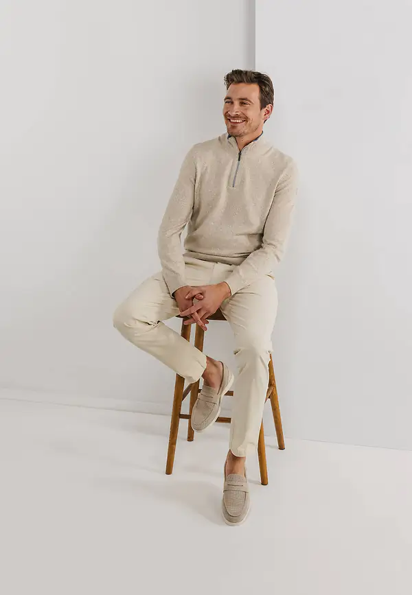 State Of Art Mouliné Trui Met Halve Rits Beige/wit