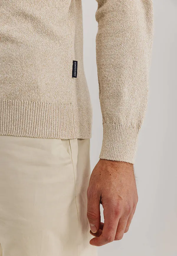 State Of Art Mouliné Trui Met Halve Rits Beige/wit