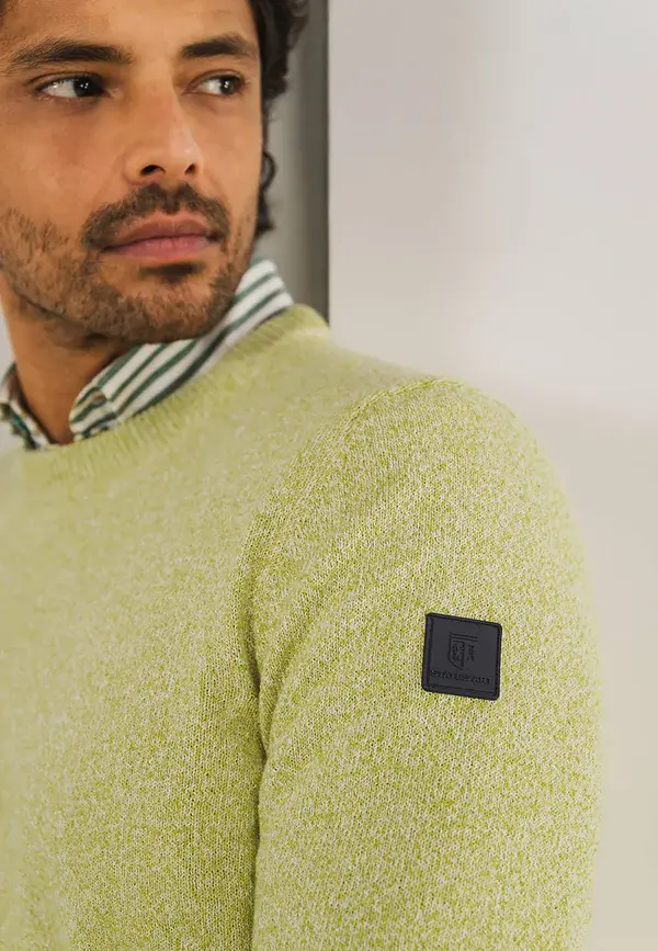 State Of Art Mouliné Trui Met Ronde Hals Lime/wit