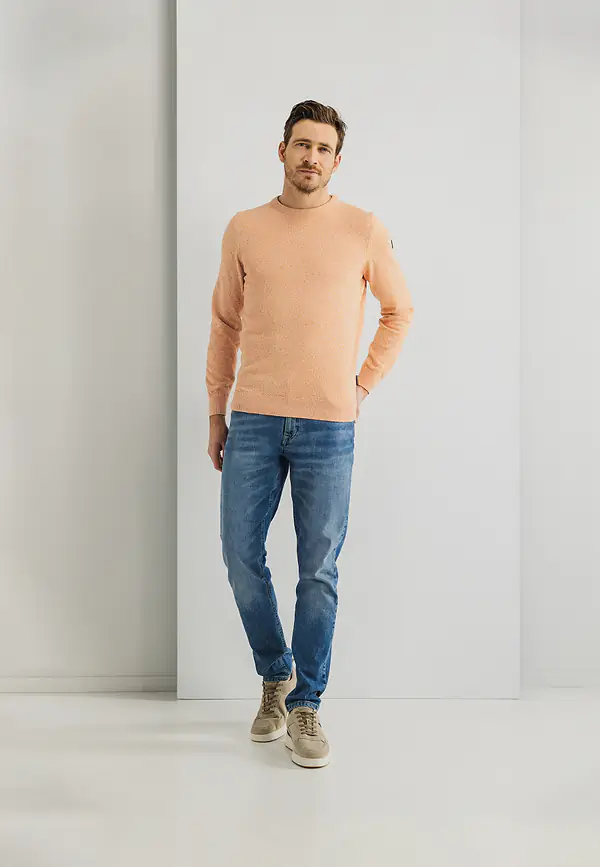 State Of Art Mouliné Trui Met Ronde Hals Mango/wit