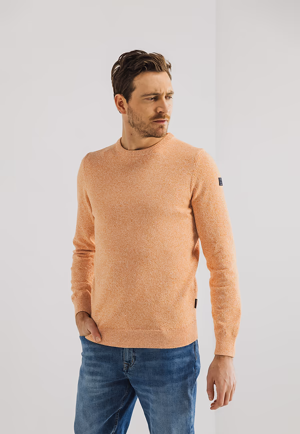 state of art Mouliné trui met ronde hals mango/wit